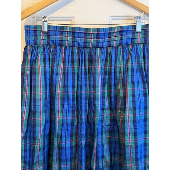 Vintage Susan Bristol 100% Silk Skirt Size 16 Plaid Pleated Blue Tartan Preppy - Picture 3 of 10